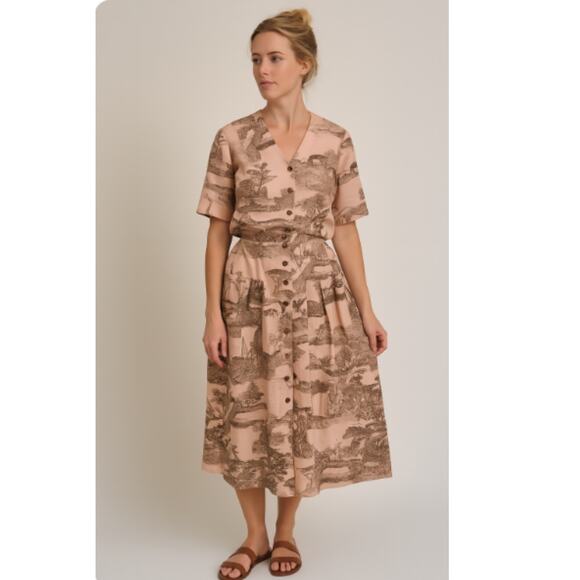 Vintage 80s Anya Blouse and Skirt Set Safari Pink Large - Picture 1 of 15